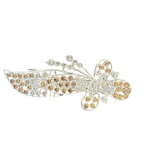 Champagne & Clear Crystal Floral Hair Clip - Women Accessories